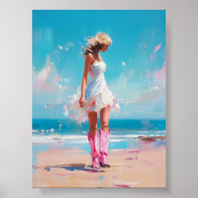 Kustkupa - Rosa Boots & White Dress Beach Poster (Framsidan)