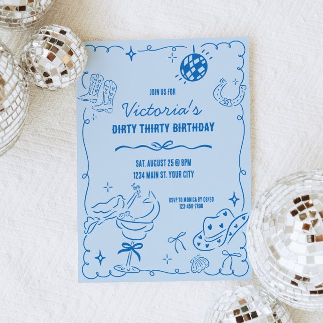 Kustkyrka Vitmisk födelsedag Inbjudningar (Coastal Cowgirl Birthday Invite)