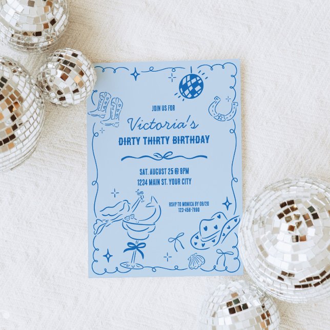 Kustkyrka Vitmisk födelsedag Inbjudningar (Whimsical Doodle Coastal Cowgirl Birthday Invite)
