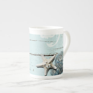 Kustladuvirke aqua blue starfish seashells benporslin mugg