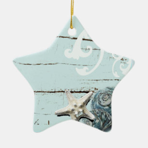 Kustladuvirke aqua blue starfish seashells julgransprydnad keramik