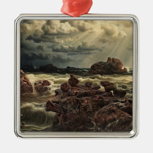 Kustlandskap med Fraktaser på Horisont Julgransprydnad Metall (Framsidan)