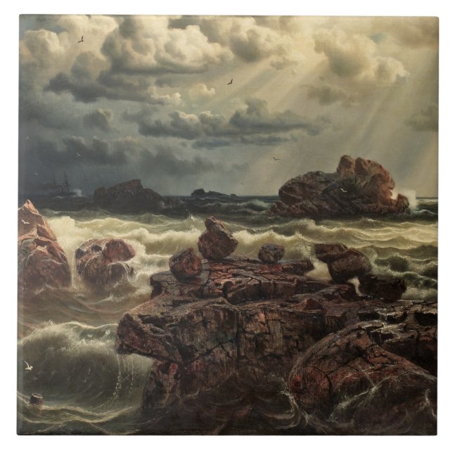 Kustlandskap med Fraktaser på Horisont Kakelplatta (Framsidan)