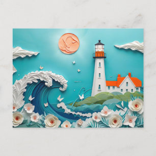 kustlandskap med fyr-papercut stil vykort