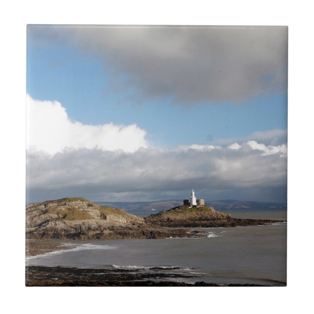 Kustlandskap och fyr kakelplatta (Framsidan)