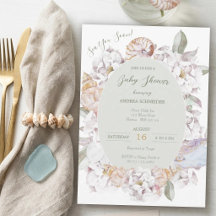 Kustlinjens akvarellskal och blommande babyfirande