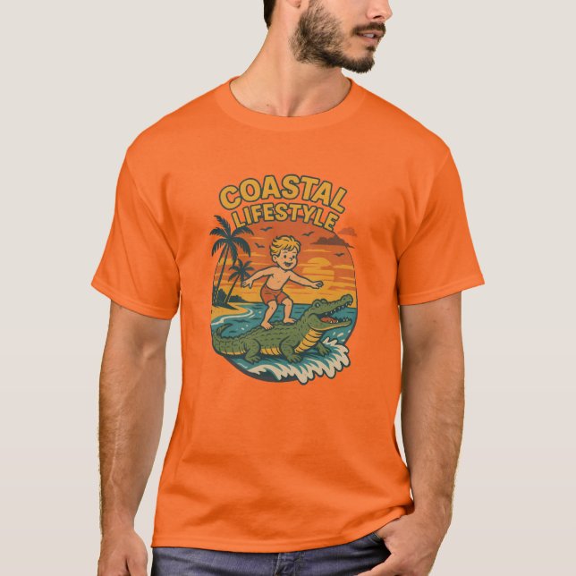 Kustliv Alligator Surfing Retro FL Surf Strand T Shirt (Framsida)