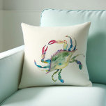 Kustmaryland Blue Crab Watercolor Kudde<br><div class="desc">Visa kärlek för stranden på havsområdet med min anpassningsbar dekorativ kudde. Visas med min ursprungliga vattenfärgskrabba i röda nyanser, turkos, blått och grönt över en neutralt elfenbensgräddbakgrund. Baksidan är en extra marinblått färg designad att samordna med min täckmantel. Gör en unik hemmauppvärmningspregift för nya husägare och en perfekt till ditt...</div>