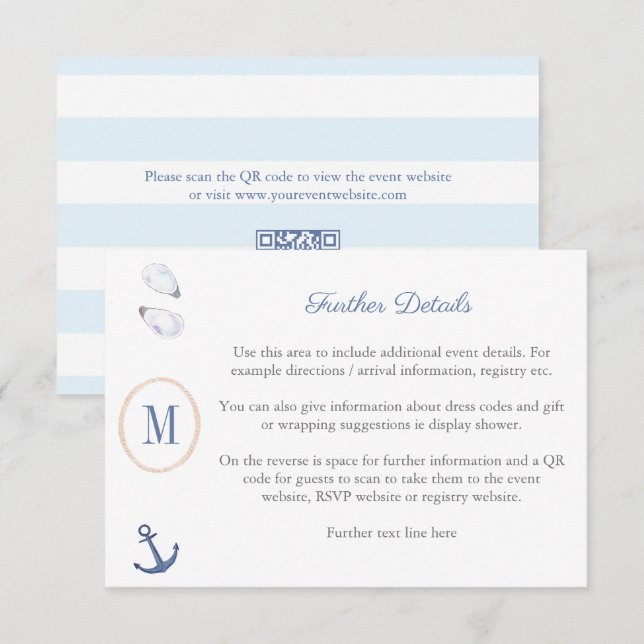 Kustmonogram för baby shower-presentregister QR-ko Tilläggskort (Fram/baksida)