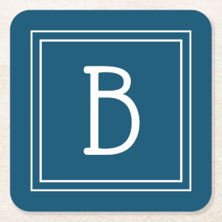 Kustmonogram Oceanblå & Vit Initial Underlägg Papper Kvadrat