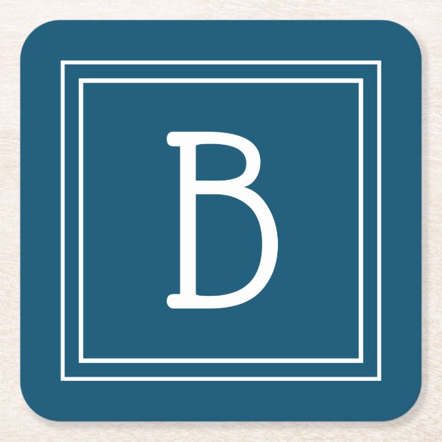 Kustmonogram Oceanblå & Vit Initial Underlägg Papper Kvadrat (Framsidan)