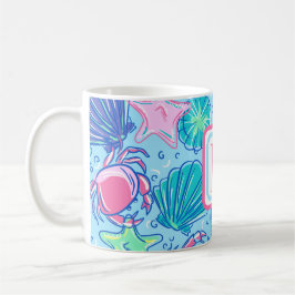 Kustmonogram Snäcka Beach Crab Kaffemugg
