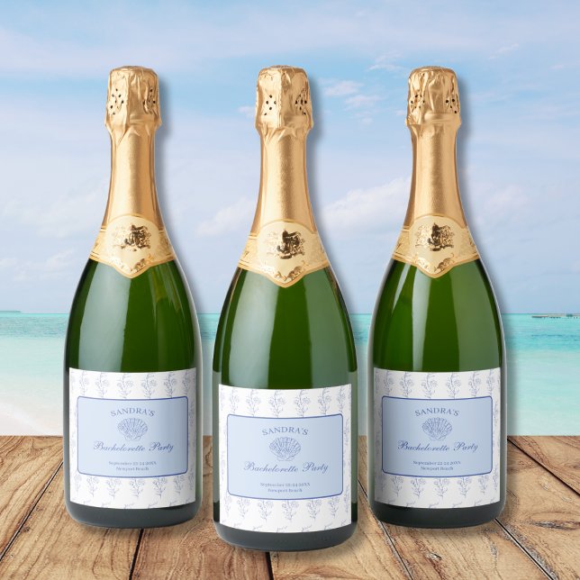 Kustmorma Beach Bach Bachelorette Helg (Coastal Grandma Beach Bach Bachelorette Weekend Sparkling Wine Label)