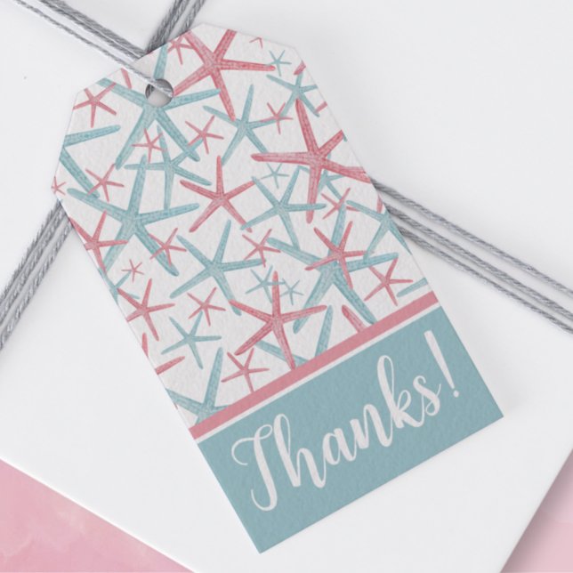 Kustnära akvarell strand tack-favorit presentetikett (Cute Favors Coastal Watercolor Gender Reveal Party Gift Tags)