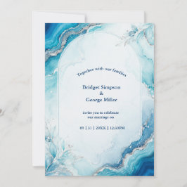 Kustnära Aqua Agate Lyx marmor Bröllop Inbjudningar