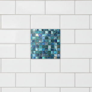 Kustnära Aqua Blå Glasmosaik Kakelplatta