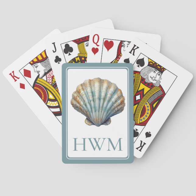 Kustnära blå kammussla skals monogram casinokort (Baksidan)