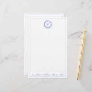 Kustnära blå och vit sjöstjärna kransmonogram brevpapper