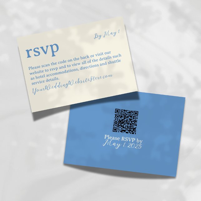 Kustnära Blå QR-kod Bröllop OSA Kort (Keep your wedding suite clean and sophisticated with this Modern RSVP Card.)