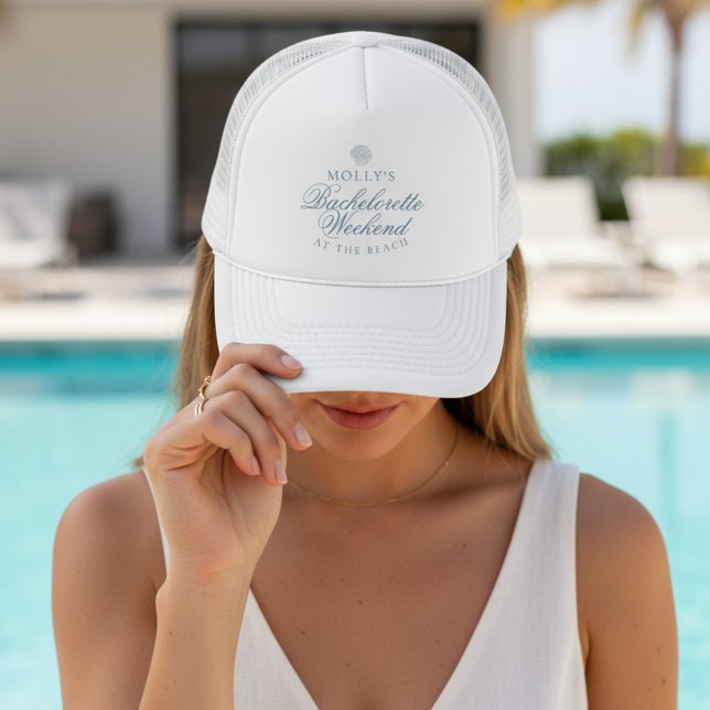 Kustnära Blå Snigelskal Möhippa Keps (Coastal Blue Seashell Bachelorette Trucker Hat
)