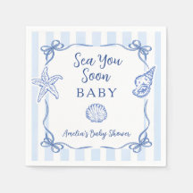 Kustnära blåa ränder pojke ser dig snart baby show