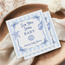Kustnära blåa ränder pojke ser dig snart baby show