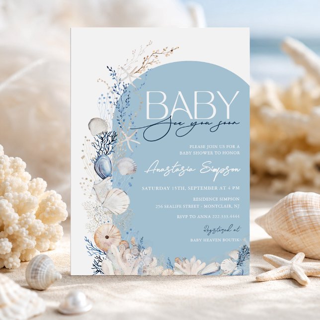 Kustnära Blåa Snigelskal Baby Shower Inbjudan (Skapare uppladdad)