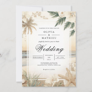 Kustnära Blommigten Beach Romantik Bröllop Inbjudningar