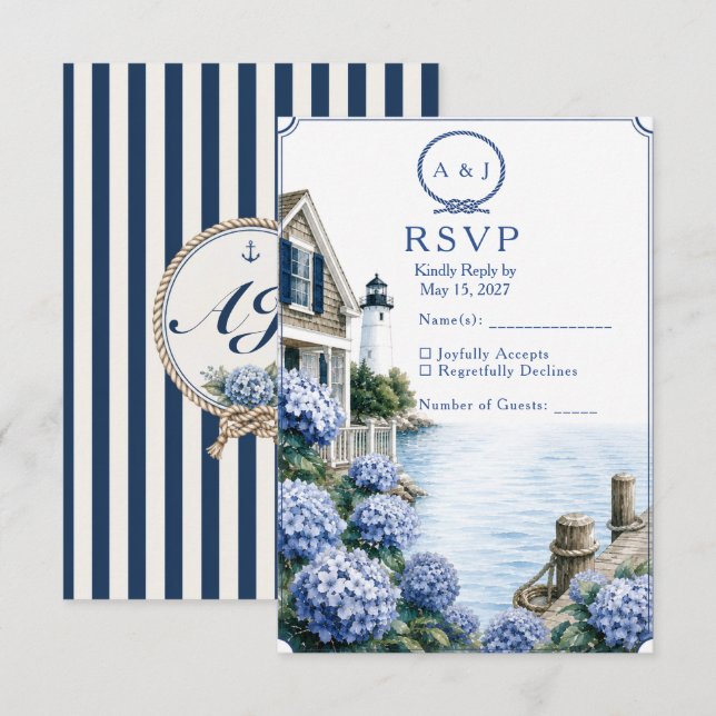 Kustnära Cape Cod Hydrangea Stugbröllop RSVP OSA Kort (Fram/baksida)