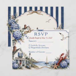 Kustnära Cape Cod Hydrangea Stugbröllop RSVP OSA Kort
