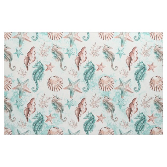 Kustnära Chic | Grönt och korallrev Tyg (Fat Quarter)