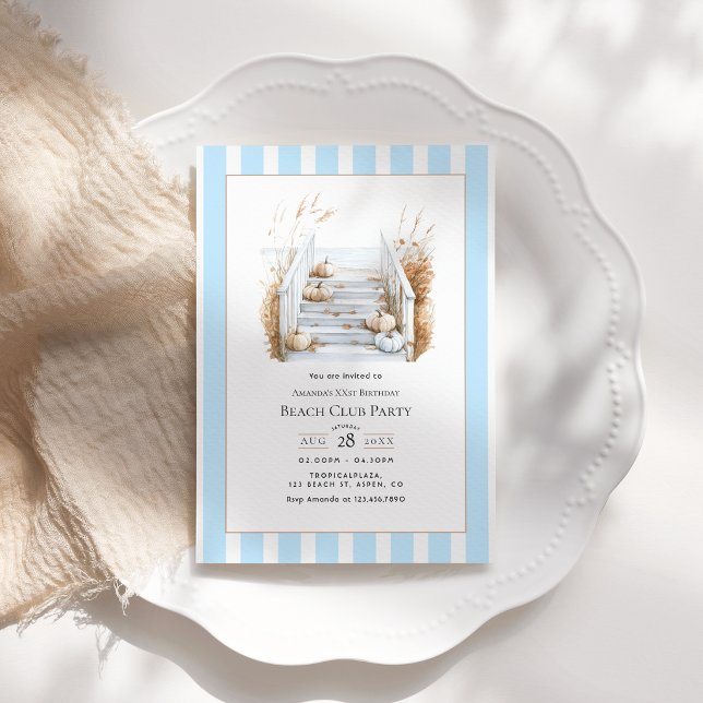 Kustnära Chic Höst Strandklubb Födelsedagsfest Inbjudningar (Coastal Chic Fall Beach Club Birthday Party Invitation)