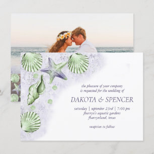 Kustnära Chic   Lila Grönt Nautical Bröllop Photo Inbjudningar