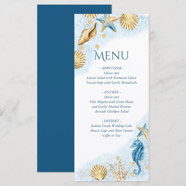 Kustnära Chic | Modern korallrev Meny (Fram/baksida)