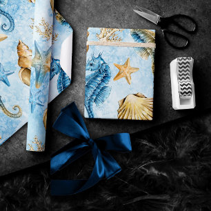Kustnära Chic Modernt Blått och Guld under Havet Presentpapper