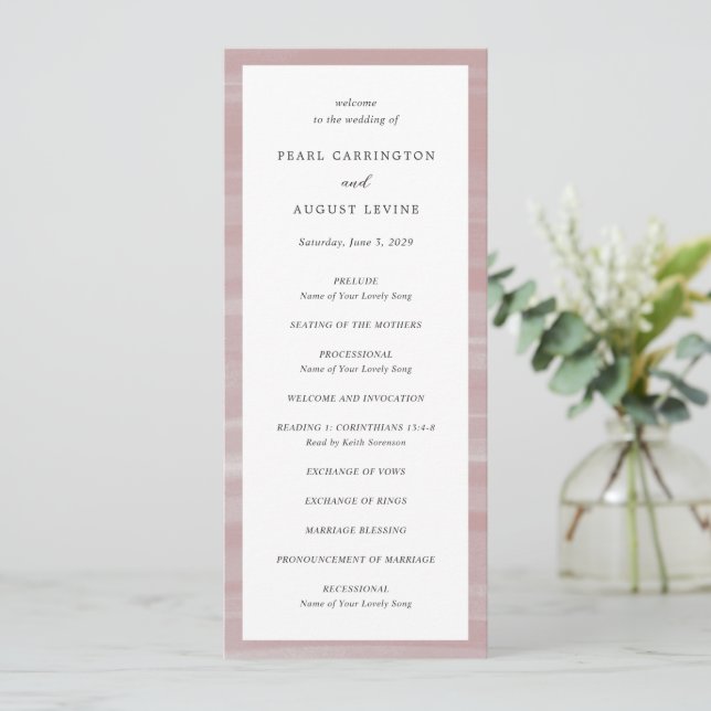 Kustnära Chic Rosa Elegant Bröllop Program (Stående Fram)