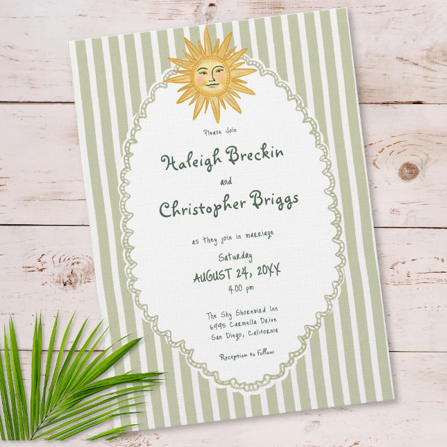 Kustnära Chic Sol Palmträd Bröllop Inbjudningar (Coastal Chic Sun Palm Tree Wedding Invitation)