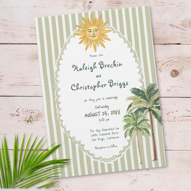 Kustnära Chic Sol Palmträd Bröllop Inbjudningar (Coastal Chic Sun Palm Tree Wedding Invitation)