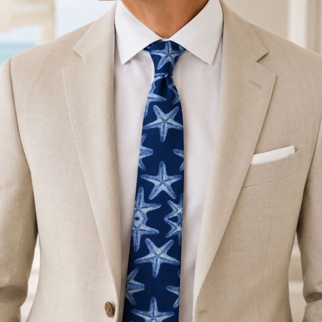 kustnära chic strand rustic nautisk blå sjöstjärna slips (coastal chic beach rustic nautical blue starfish neck tie)