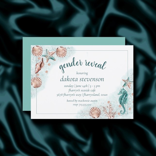 Kustnära Chic | Teal and Coral Terra Cotta Shower Inbjudningar (Skapare uppladdad)