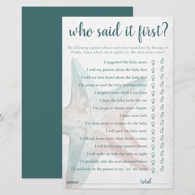 Kustnära Chic | Teal Starfish som sa första spelet (Fram/baksida)