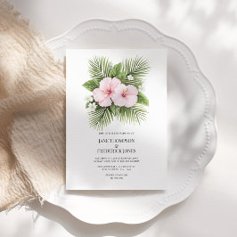 Kustnära Chic Tropiskt Blommigt Bröllopsfoto QR-ko Inbjudningar