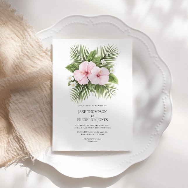 Kustnära Chic Tropiskt Blommigt Bröllopsfoto QR-ko Inbjudningar (Coastal Chic Tropical Floral Wedding Photo QR Code Invitation)