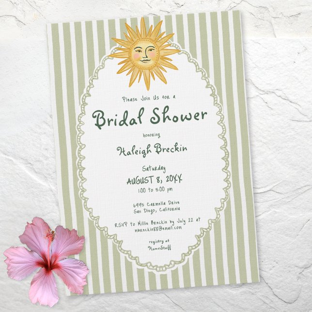 Kustnära Chic Whimsisk Sol Palm Bröllopsdusch Inbjudningar (Coastal Chic Whimsical Sun Palm Bridal Shower Invitation)