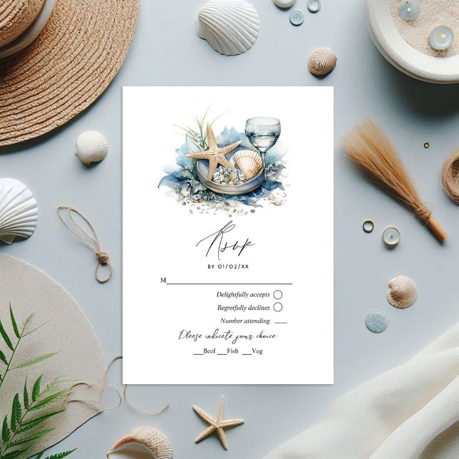 Kustnära Chicen Beach Wedding OSA Kort (Coastal Chic Beach Wedding RSVP Card)