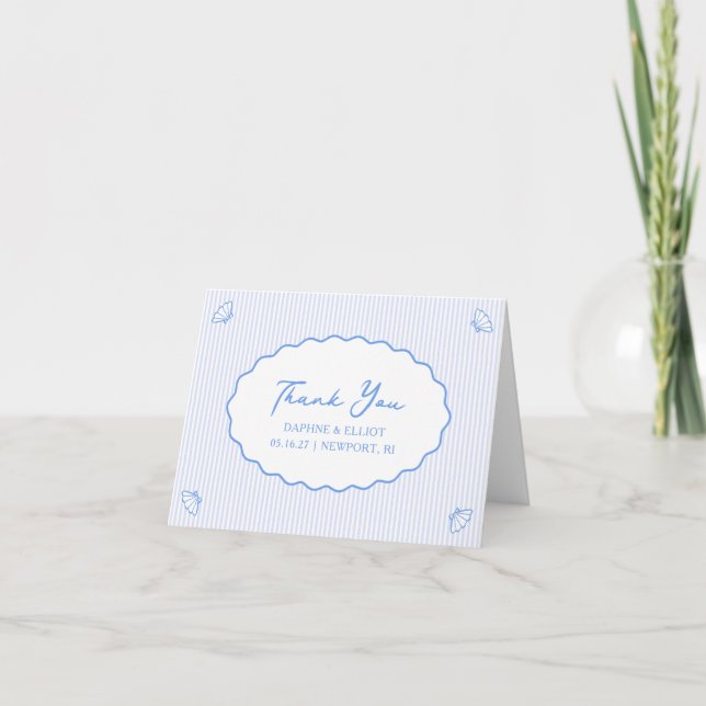 Kustnära Chicen Hand plockade Snäcka Blue Rand Tack Kort (Framsida)