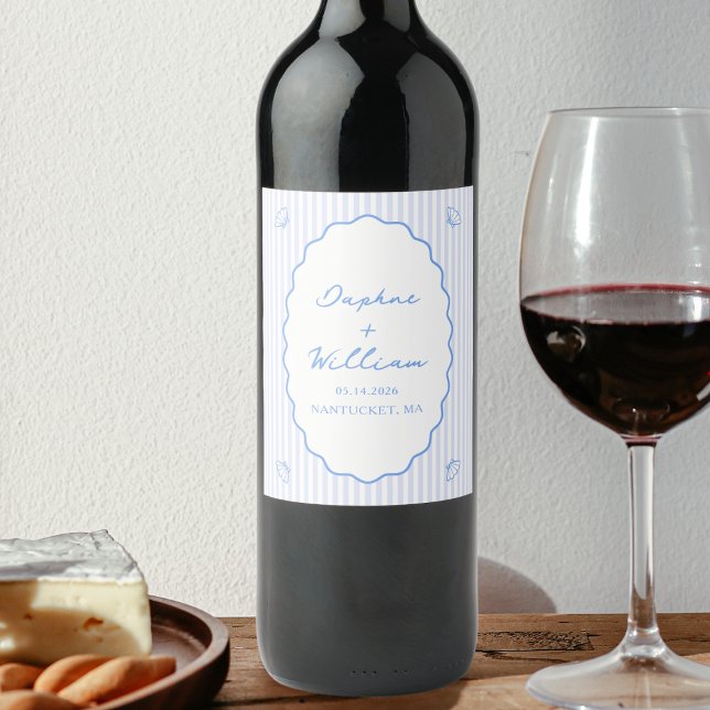 Kustnära Chicen Snäcka & Rand Personlig Bröllop Vinflaska Etikett (Skapare uppladdad)