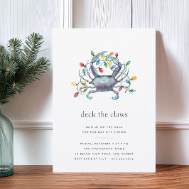 Kustnära “Deck the Claws” Blå Krabba Julfest Inbjudningar