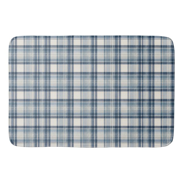 Kustnära Denim Blå & Kräm Rutig Randig Badrumsmatta (Framsidan)