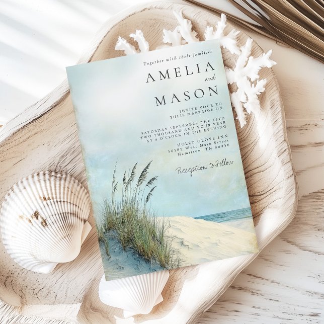 Kustnära dyn sjögräs strand bröllopsinbjudan inbjudningar (Coastal Dune Sea Grass Beach Wedding Invitation)
